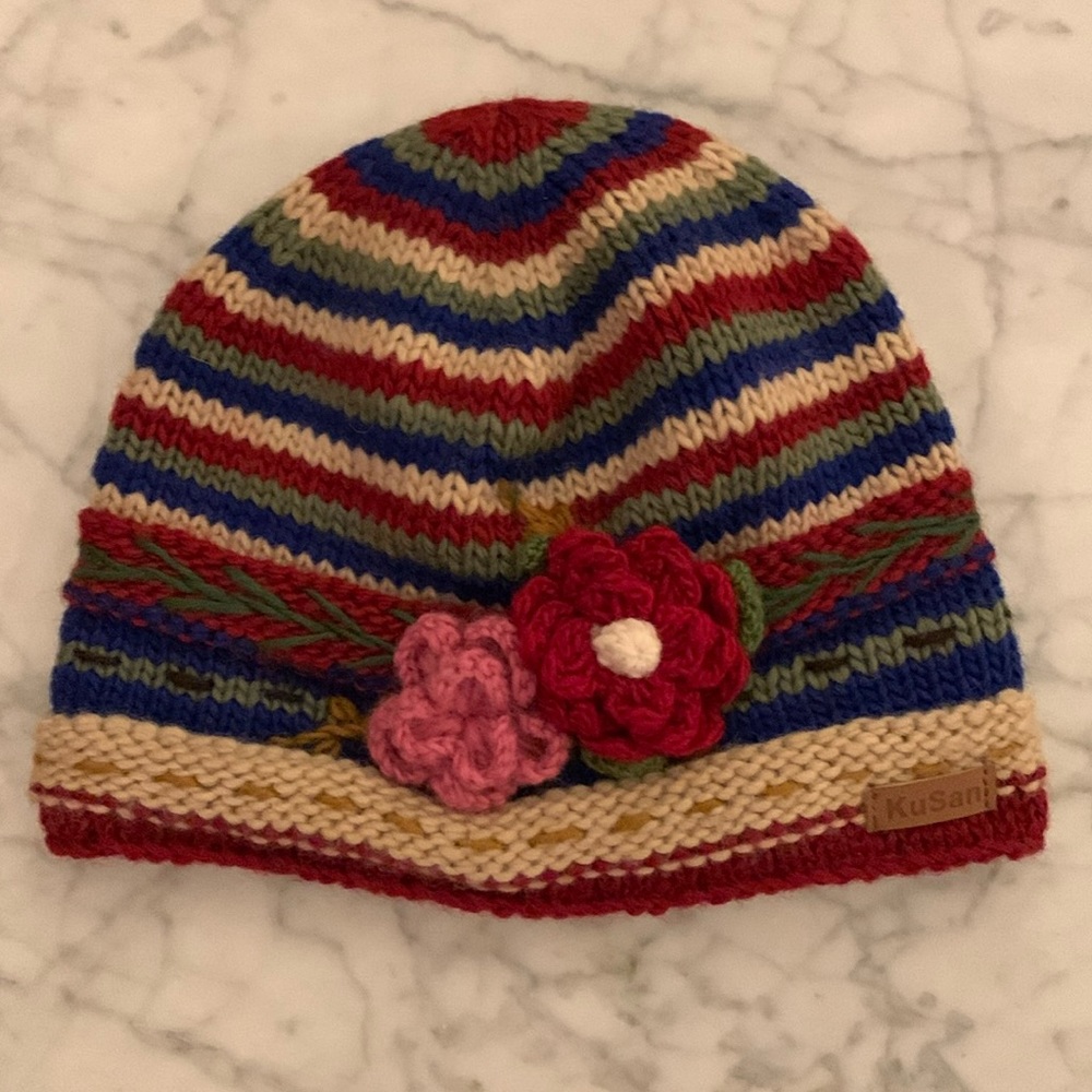 Green, blue, beige, pink, red